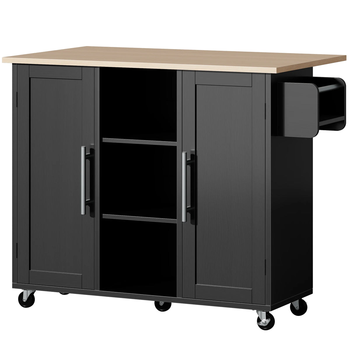 JHK 42 Inch Wood Rolling Kitchen Cart with Adjustable Shelves Mobile Storage Shelving Unit Utility Rolling Organizer For Home Living Room