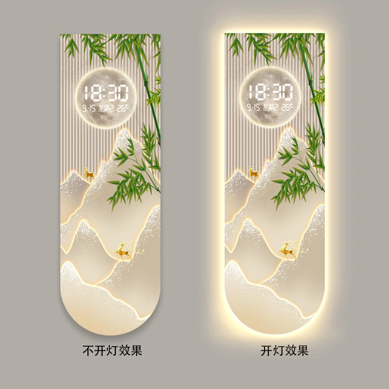 Sunlit Golden Mountain Entrance Decor Painting New Chinese Style Creative Touch-Sensitive Digital Clock High-End Living Room LED
