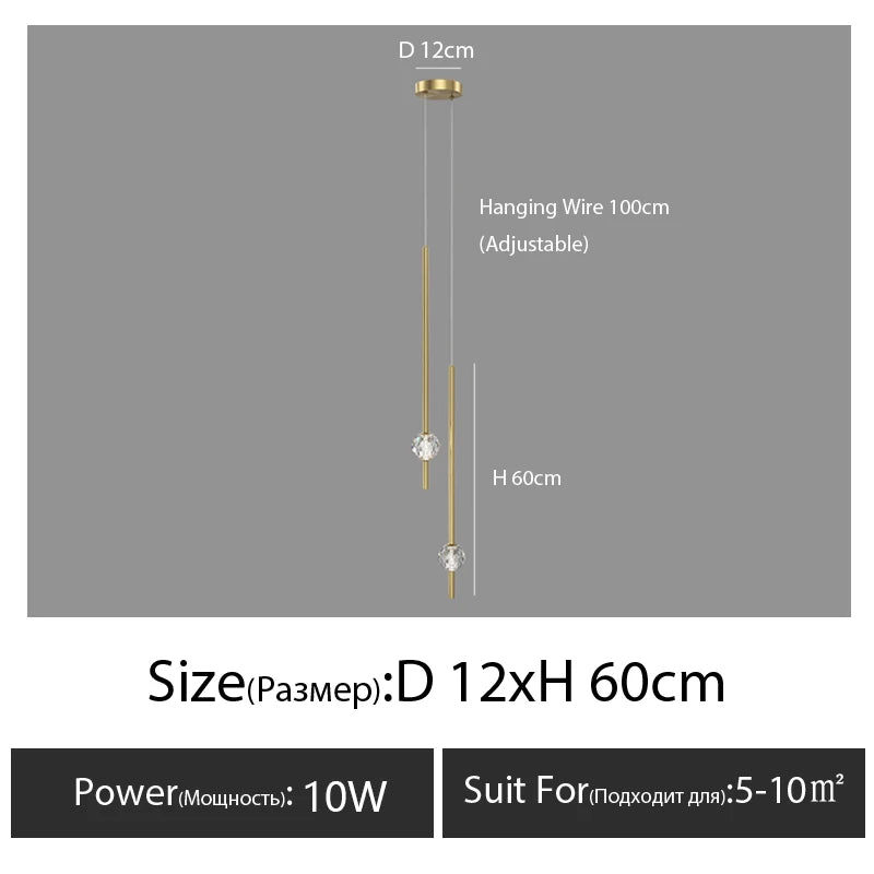Nordic Bedroom Bedside Chandelier Simple Modern Home Light Luxury Living Room TV Background Wall Decor Creative Crystal LED Lamp