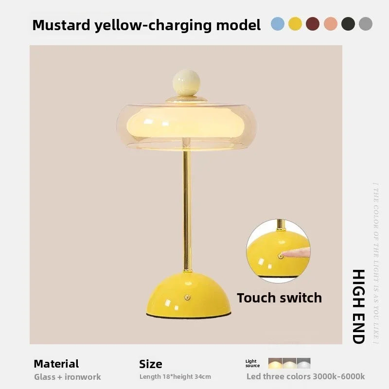 New Modern Table Lamp for Bedroom Retro Cream Style Mushroom Design Rechargeable Desk Lamp for Bedside Bedroom