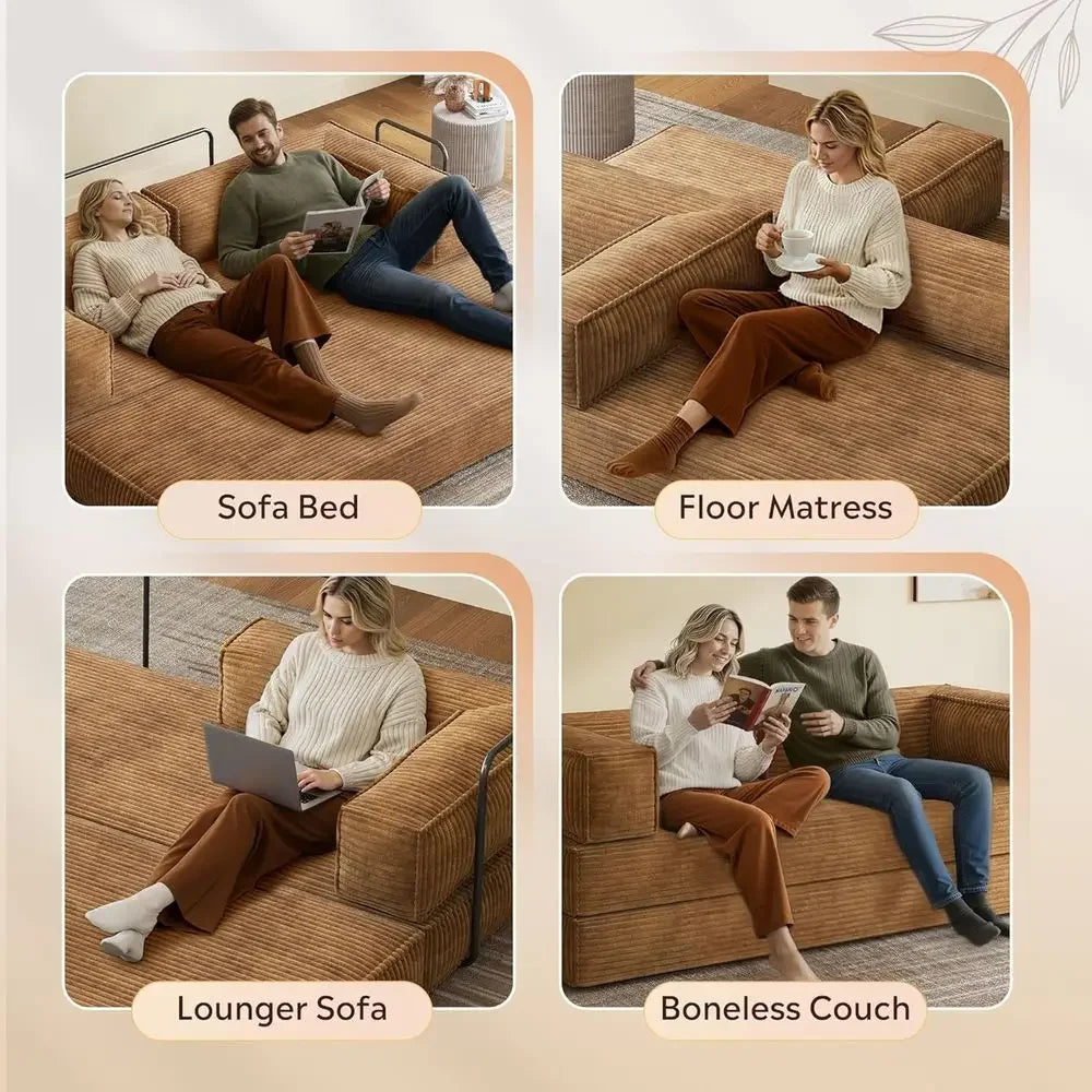 Convertible Sleeper Sofa Bed with Storage, Pull Out Couch, Corduroy, Brown