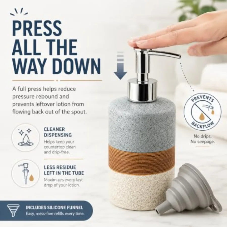 Ceramic Soap Dispenser Set for Hand Soap, Shampoo, Dish Soap, Conditioner, Bathroom and Kitchen, Stainless Steel Pump, Includes