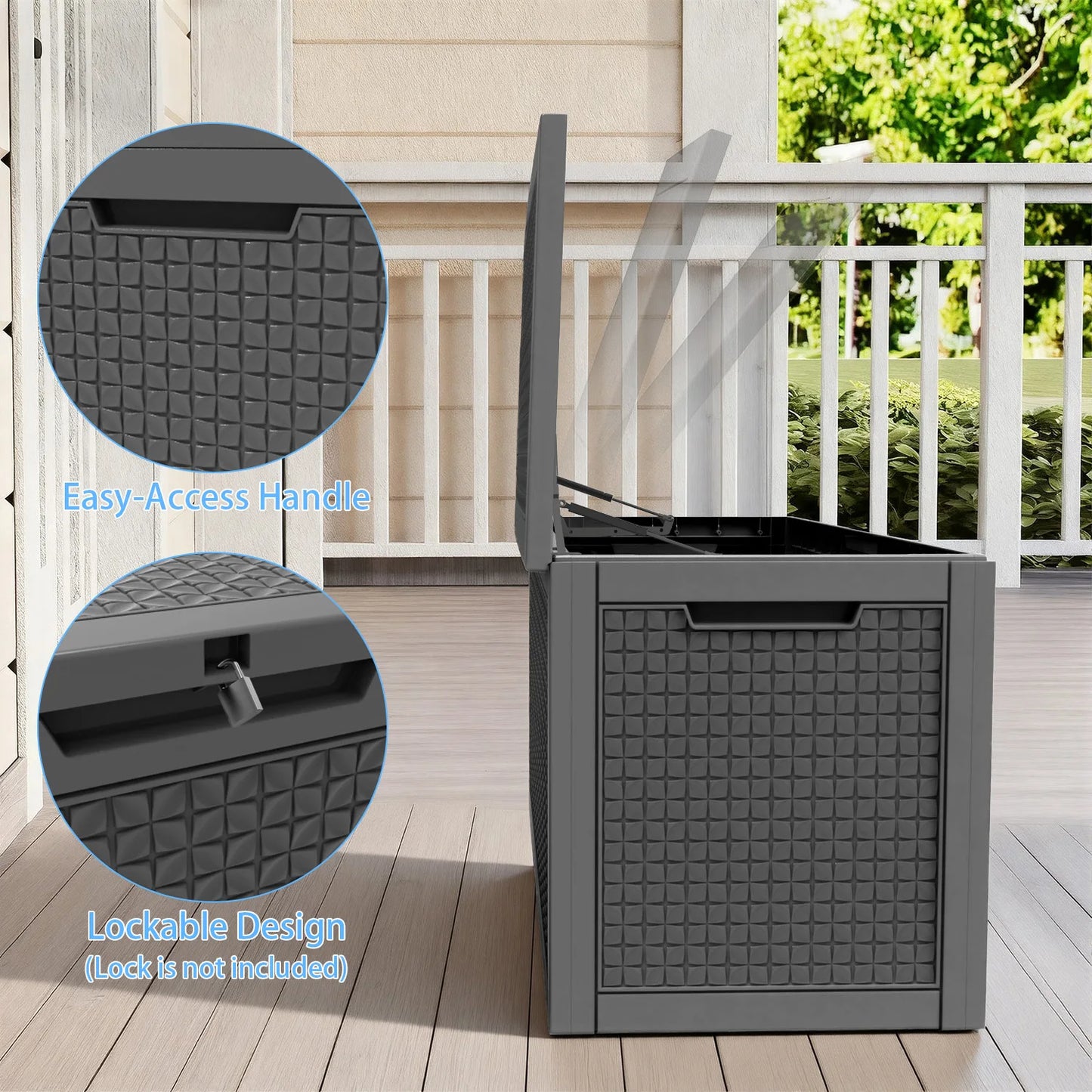 100 Gallon Resin Deck Box, Lockable Patio Outdoor Storage Box for Furniture, Garden Tools and Tools Storage, Waterproof Outside