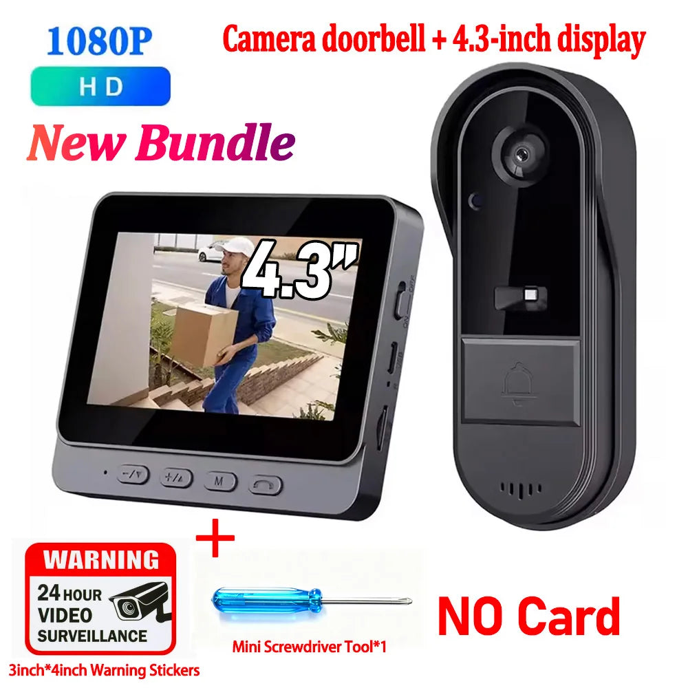 Wireless Wifi Doorbell Camera 1080P Video Intercom Doorbell Waterproof 4.3in IPS Screen Home Security Door Bell IR Night Vision
