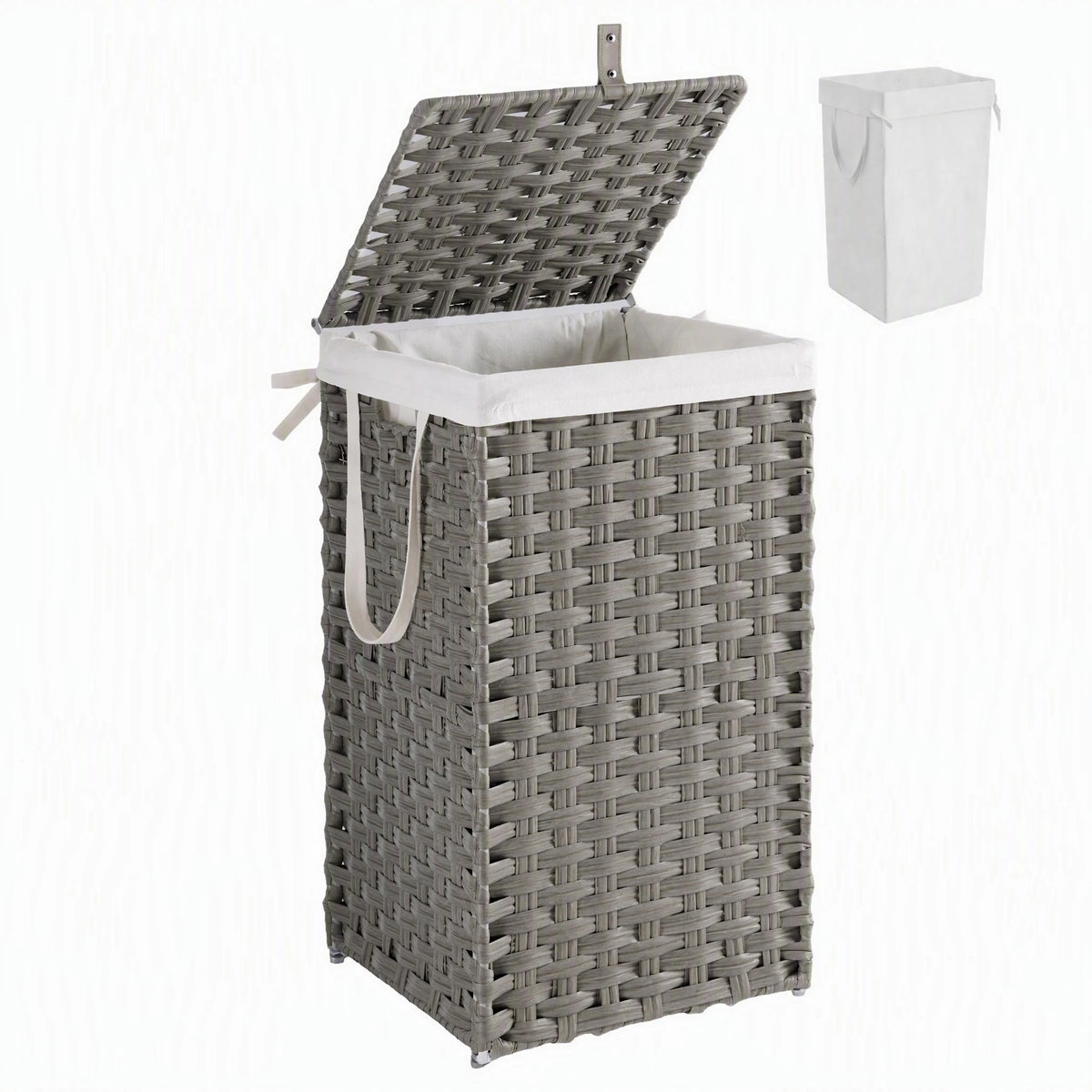 JHK 65L Wicker Laundry Hampers with Lid Woven Clothes Hamper with Side Handles Sturdy Steel Frame Removable Liner Foldable Rattan Laundry Basket For Home