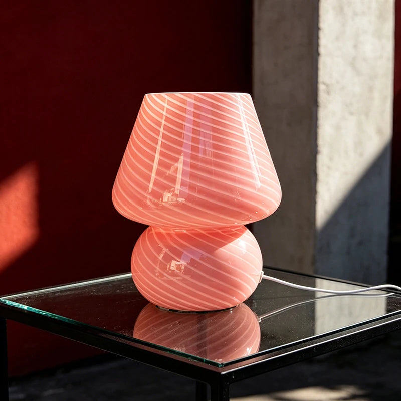 Murano Glass Table Lamp Modern Simple Textured Mushroom Bedside Lamp 3-Color Temperature Bedroom Living Room Decor Light