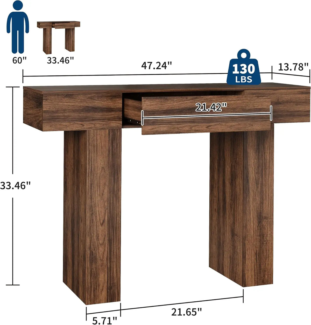 47" Long Console Table with Drawer,Narrow Entryway Table,Charcoal | Wood Rectangular Sofa Table Behind The Couch,TV Stand,Farmhouse Entry Way Tables for Entrance,Hallway,Foyer,Living Room