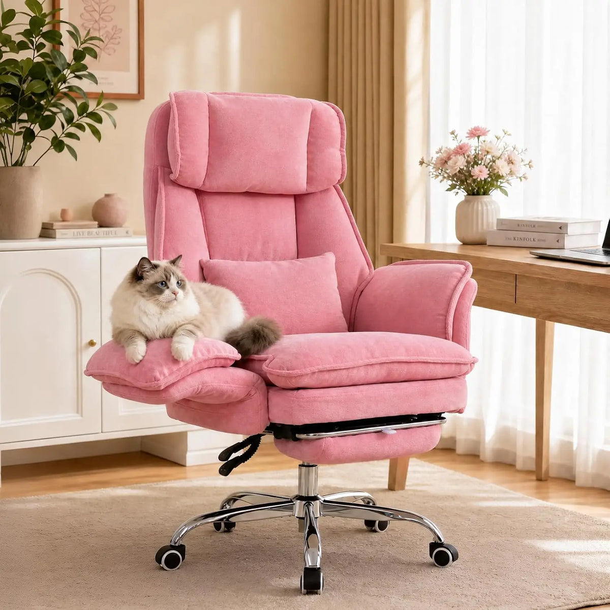 Office Chair with Flip Armrests & Foot Rest,Criss Cross Legged Home Office Desk Chair with Pet Seat,Ergonomic, Customized
