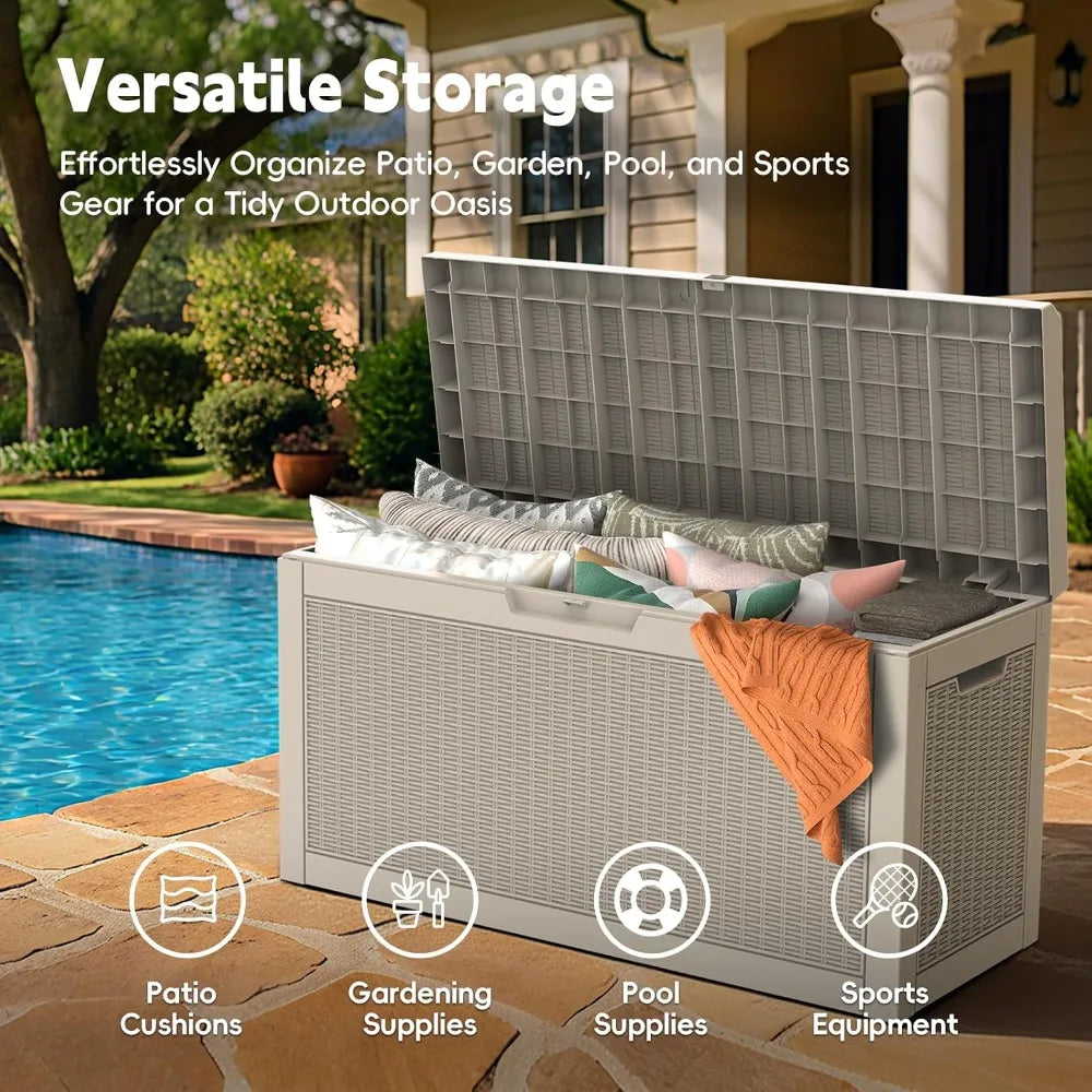 Outdoor Storage Box Waterproof Deck Box Patio Storage Bin with Seat 66 Gallon Grey