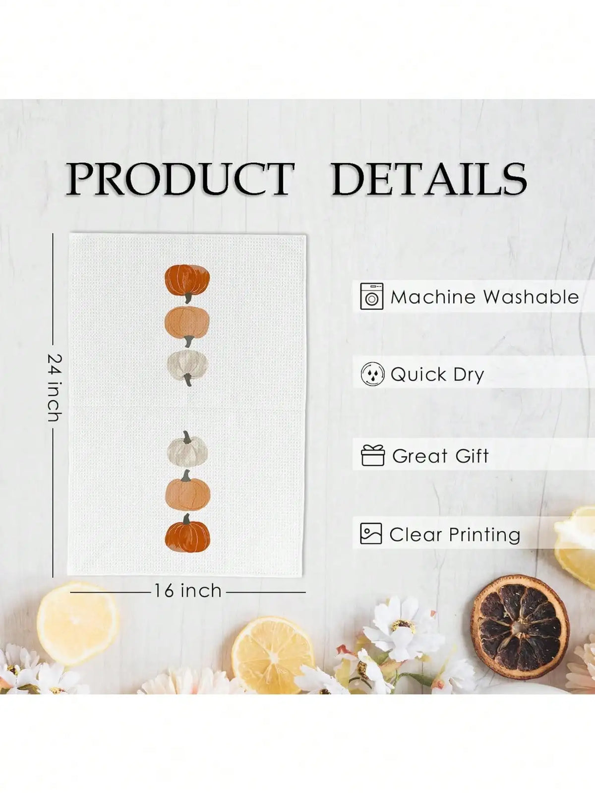 2 Pcs Fall Pumpkin Decor Kitchen Towels Dishcloth, 16x24 Inch, Farmhouse Pumpkins Fall Decorative Hand Tea Towels For Dorm Bathroom Kitchen, Set Of 2