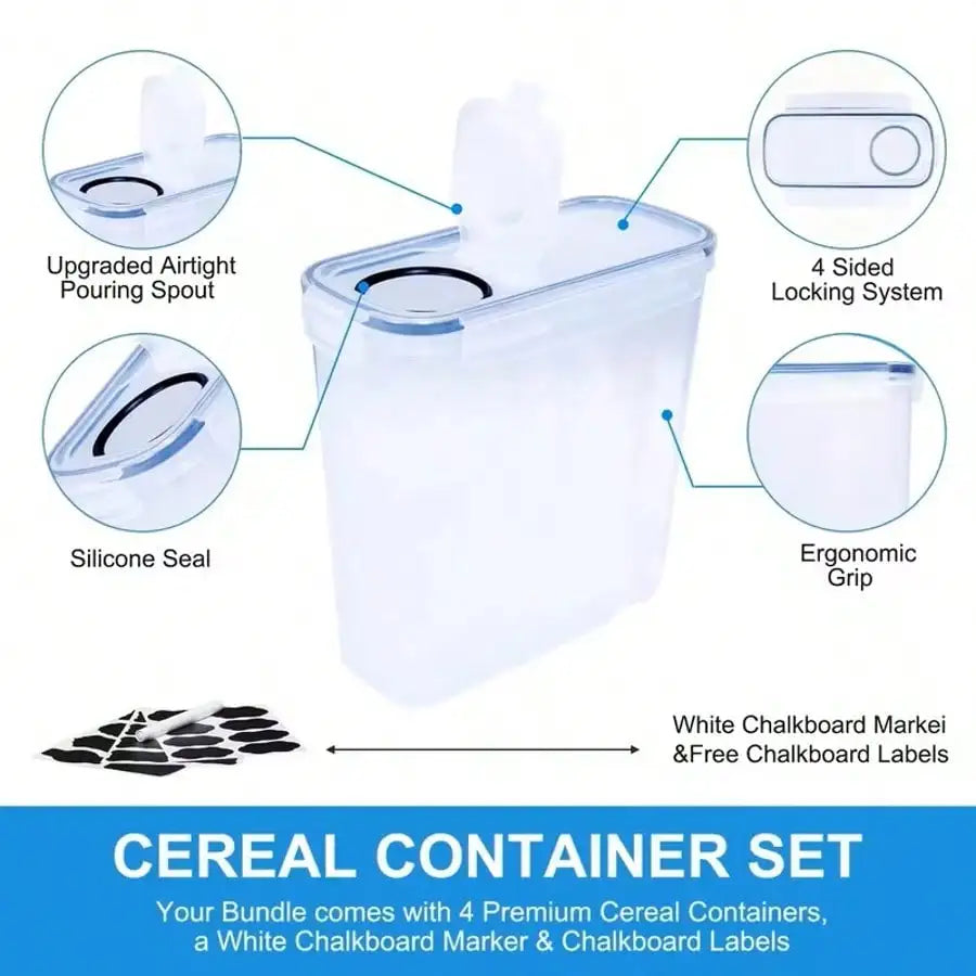 4 PCS Cereal Containers Storage Set , Airtight Food Storage Containers For Pet Food Nuts,Cereal Dispenser For Kitchen Pantry Organization.{120OZ)