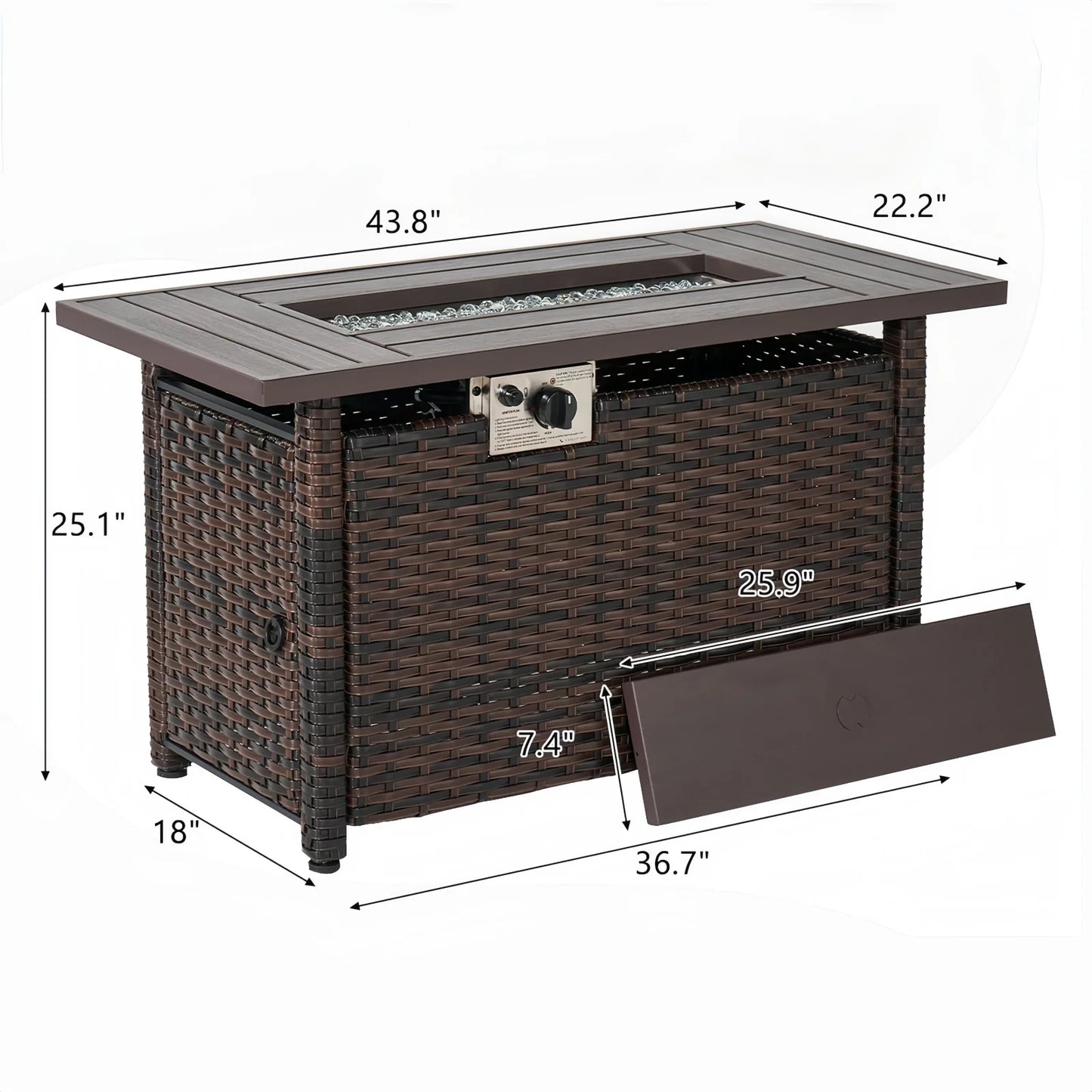 Nordivale 44'' Outdoor Wicker Gas Fire Pit Table, 50,000 BTU Propane Firepit with Lid, Patio Furniture Set for Backyard Poolside Garden (Brown)