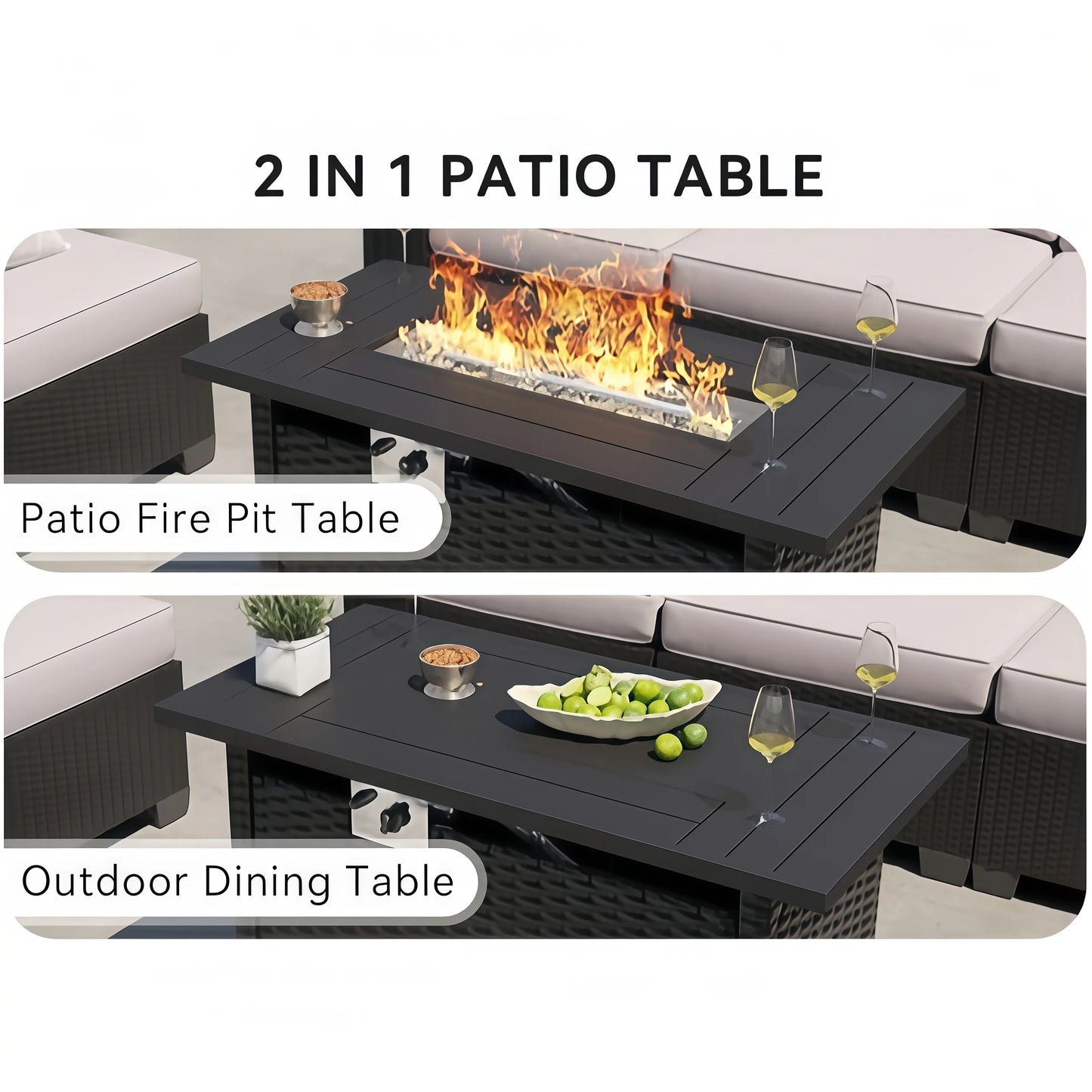 Nordivale 44'' Outdoor Wicker Gas Fire Pit Table, 50,000 BTU Propane Firepit with Lid, Patio Furniture Set for Backyard Poolside Garden (Brown)