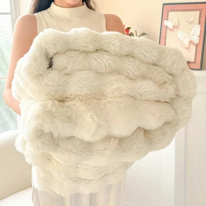 Soft Cozy Faux Fur Rabbit Blanket, Warm Thick for Bed Sofa Office, Elegant Home Decor, Perfect Gift, Durable and Versatile