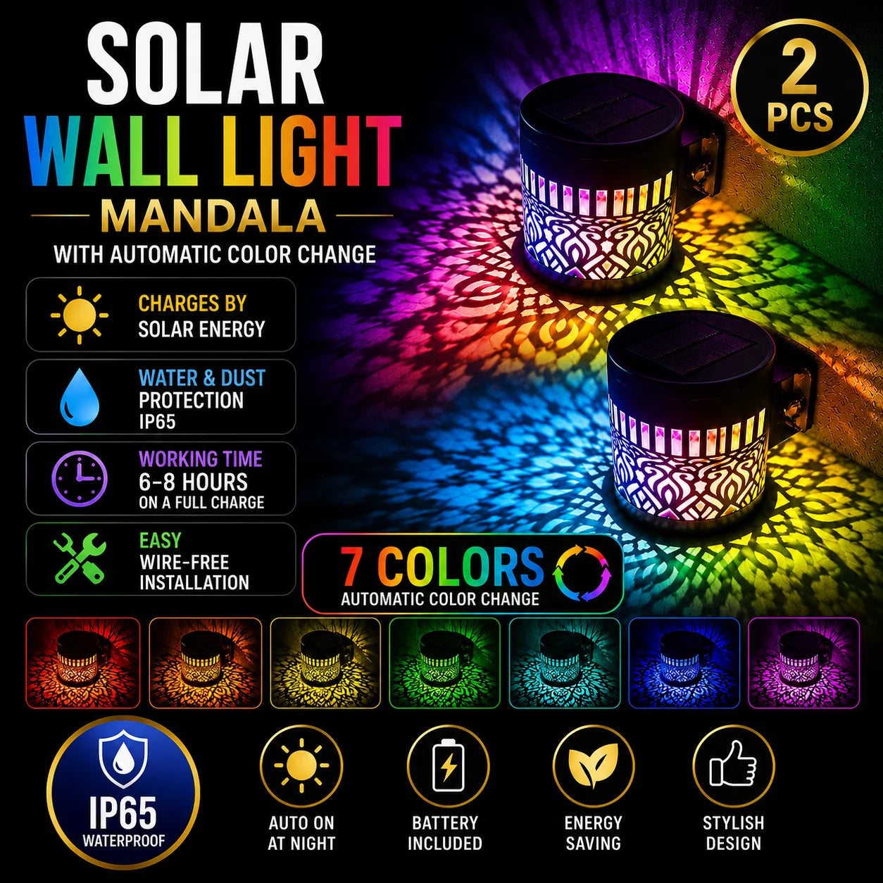 Solar-Powered Datura Lantern Light Wall Lamp Outdoor Garden Patio Walkway Decorations 1Pcs/2Pack Lighting for Garden Decor