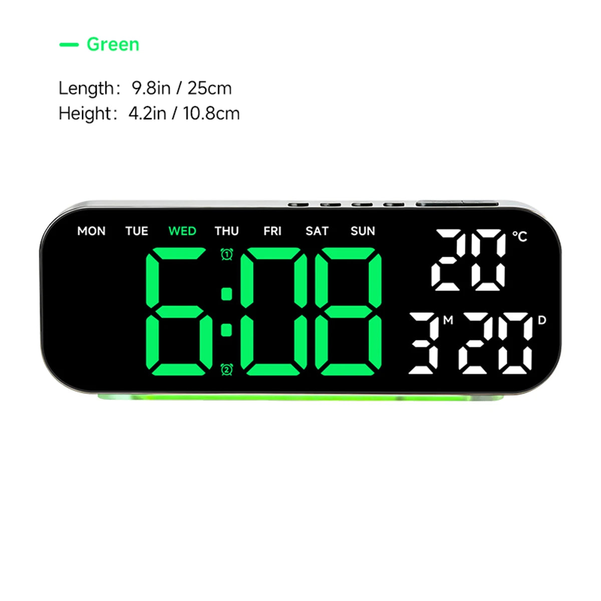 Timess 10inch 4-Color Digital Electronic Alarm Clock, with Ambient Light, Dual Alarms, Automatic Dimming Large Display, Timer, Usb-C Bedroom Bedside Table Clock