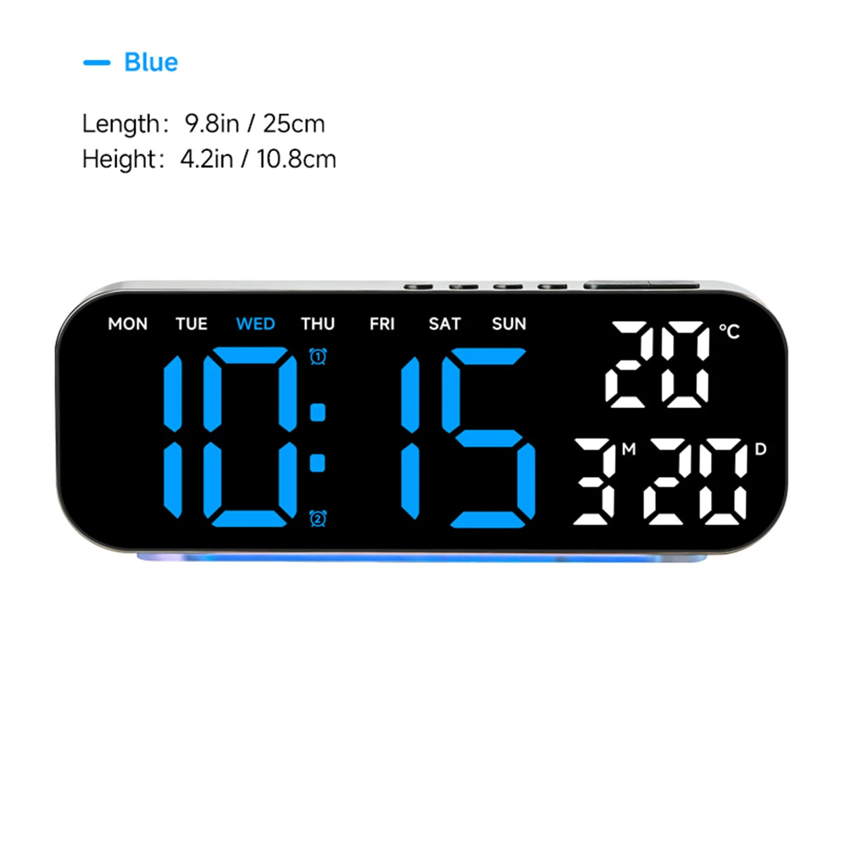 Timess 10inch 4-Color Digital Electronic Alarm Clock, with Ambient Light, Dual Alarms, Automatic Dimming Large Display, Timer, Usb-C Bedroom Bedside Table Clock