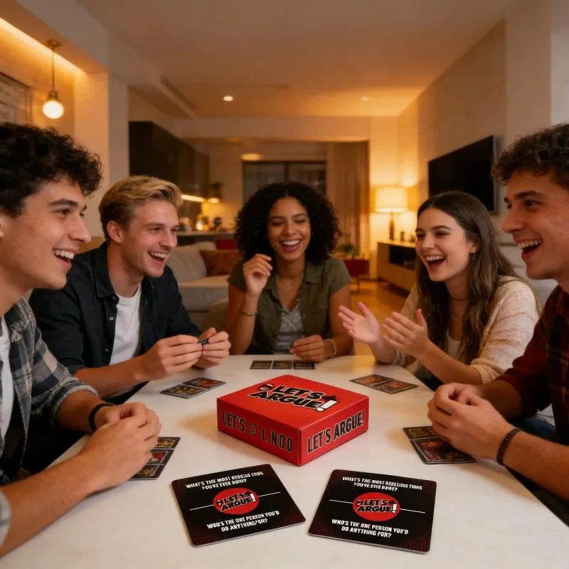 Let's Argue" Party Card Game, fun conversation-startingtrivia card set, interactive board game, portable paper carddeck, suitable for house parties, night gatherings, friends'get-togethers, bachelorette parties, and holidayen