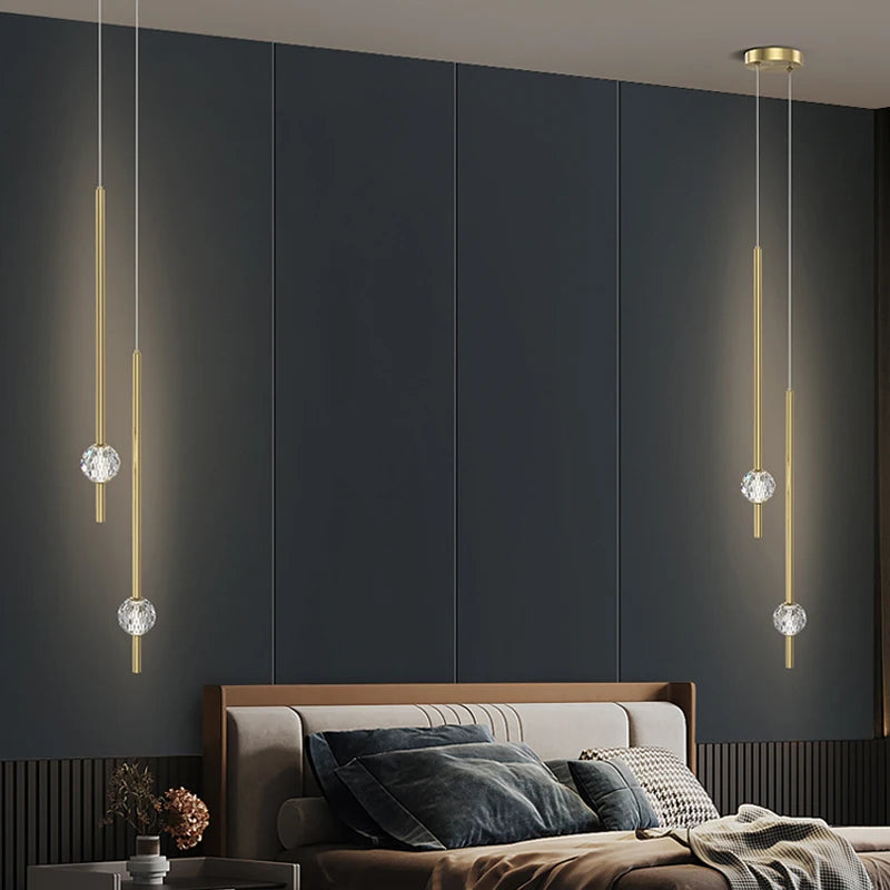 Nordic Bedroom Bedside Chandelier Simple Modern Home Light Luxury Living Room TV Background Wall Decor Creative Crystal LED Lamp