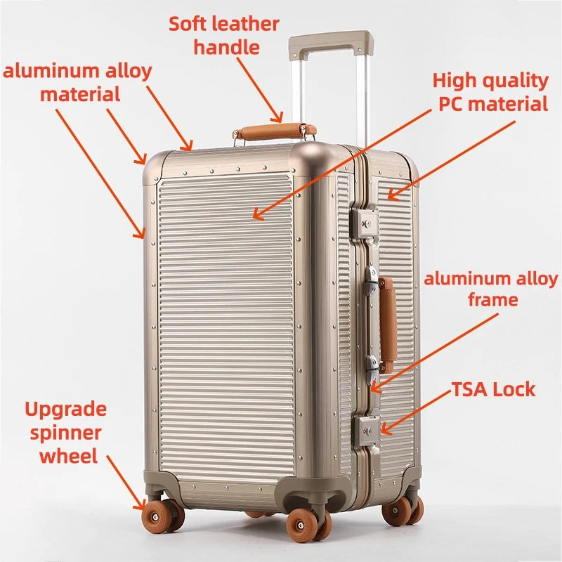2026 New Suitcase with Aluminum Frame TSA Lock Travel Trolley Case Bag High Quality PC Material Rolling Luggage 20/24/28 inch