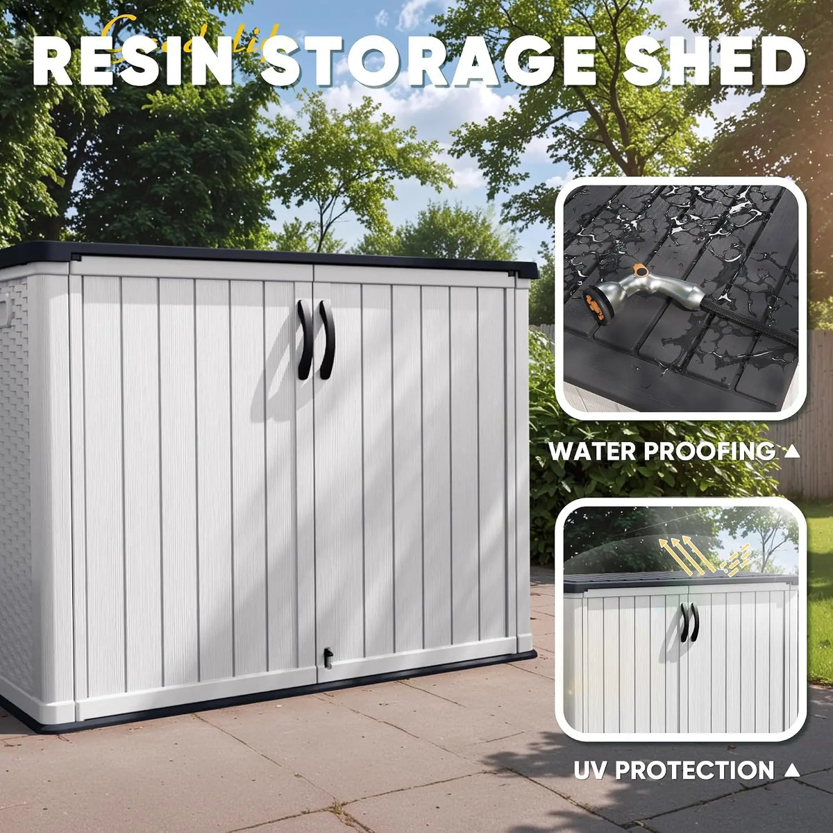 Outdoor Storage Cabinet 26 Cu Ft with Lockable Doors, Horizontal Storage Shed Waterproof Patio Tools Storage Box for Sofa