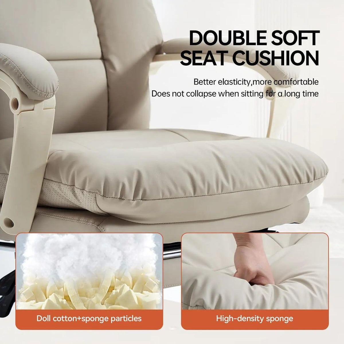Office Chair with Foot Rest Executive Office Chair, PU Leather, Beige | Ergonomic Reclining Office Chair High Back, Customized