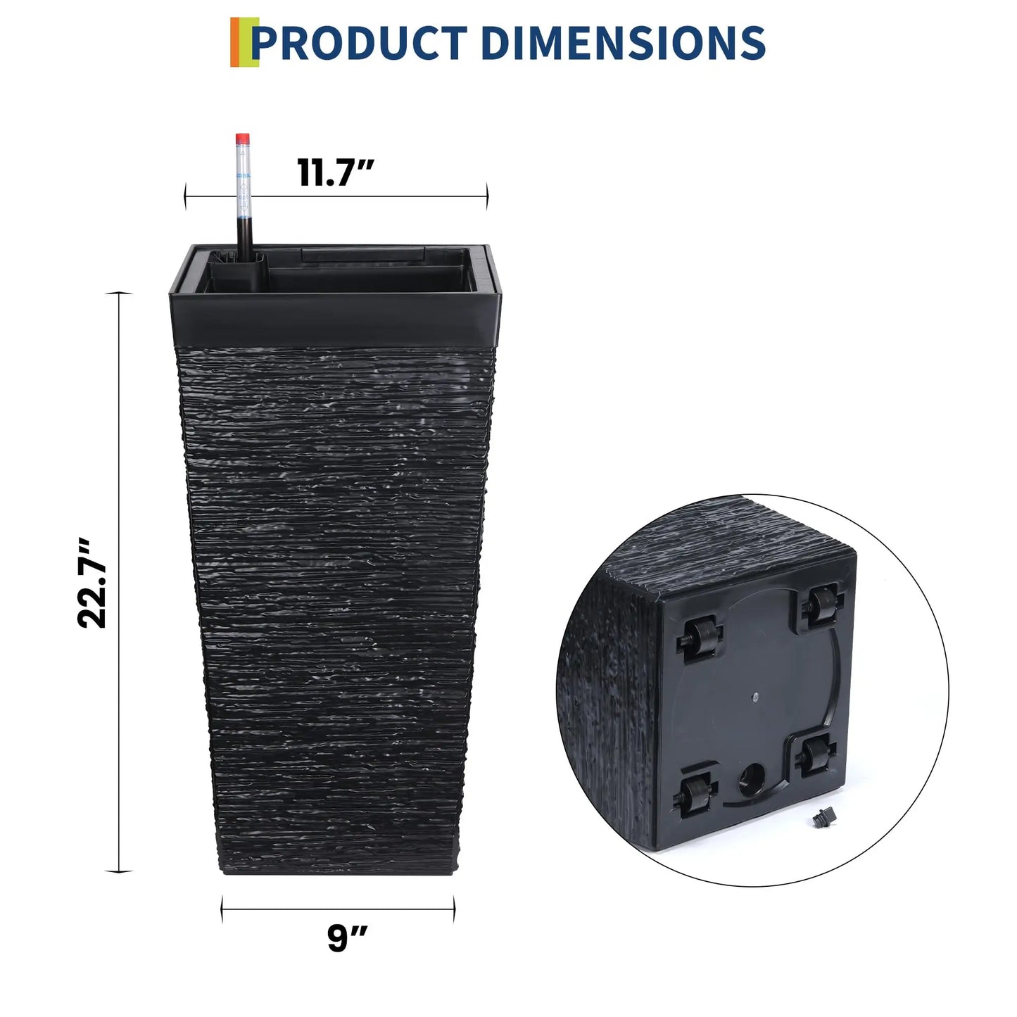 22.5'' Tall Planters Set Of 2, Self Watering Outdoor Indoor Front Porch Planter Pots With Drainage Holes & Water Monitor System