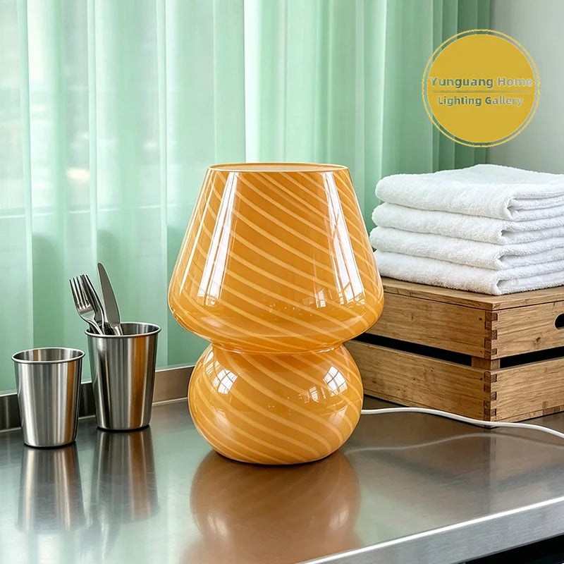 Murano Glass Table Lamp Modern Simple Textured Mushroom Bedside Lamp 3-Color Temperature Bedroom Living Room Decor Light
