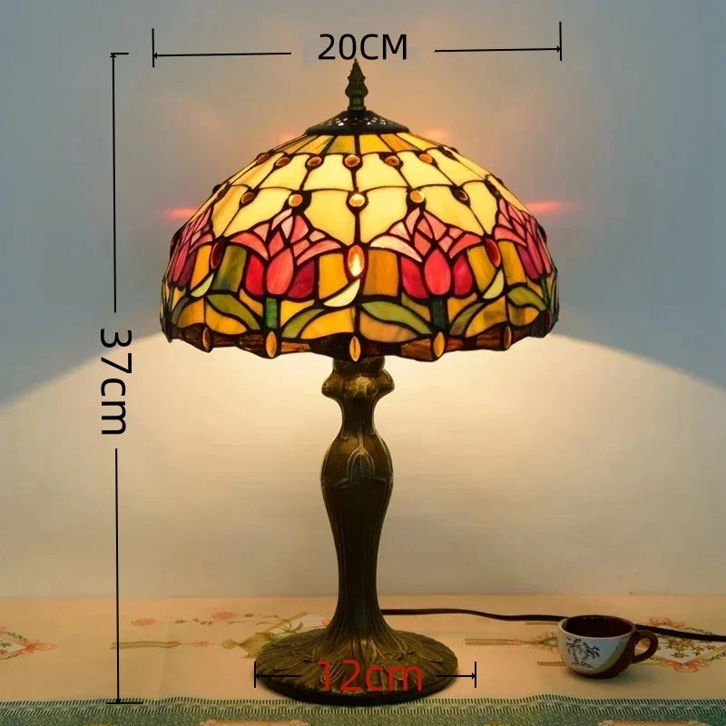 American Stained Glass Retro Restaurant Desk Lamp Bedroom Study Reading Light Bar Homestay Living Room Background Decor Lighting