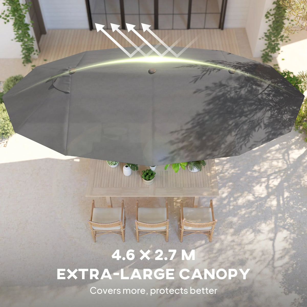 Extra Large 15' Patio Umbrella, Double-Sided Outdoor Pool Umbrella with Crank Handle, Gray