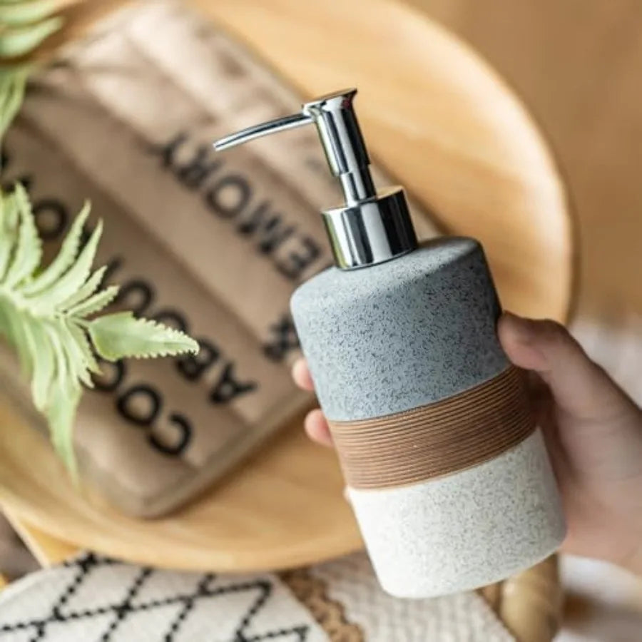 Ceramic Soap Dispenser Set for Hand Soap, Shampoo, Dish Soap, Conditioner, Bathroom and Kitchen, Stainless Steel Pump, Includes