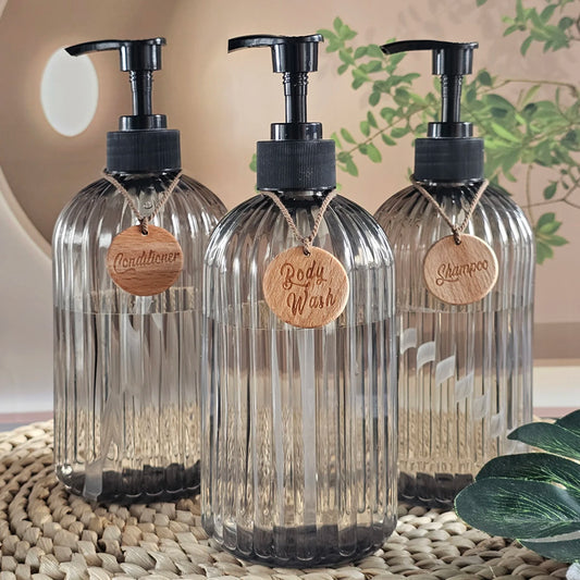 3PCS Soap Pump Bottles 16.9oz Refillable Shampoo and Conditioner Body Wash Dispenser Elegant Home Decoration, Ideal for Bathroom
