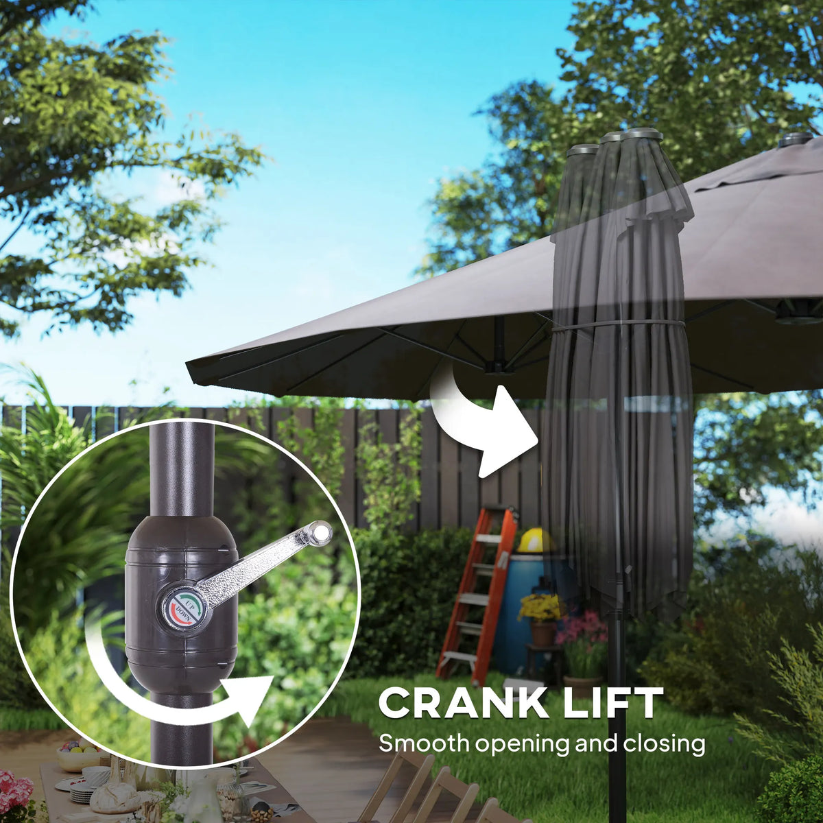 Extra Large 15' Patio Umbrella, Double-Sided Outdoor Pool Umbrella with Crank Handle, Gray