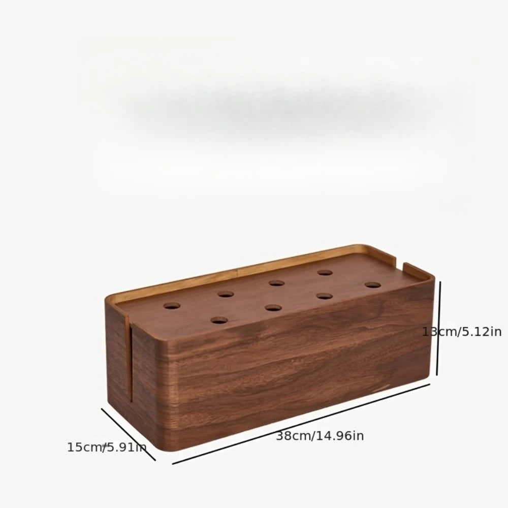 Wooden Cable Management Box with Top Shelf Solid Wood Cord Organizer for Desk Power Strip Hider Home Office Living Room
