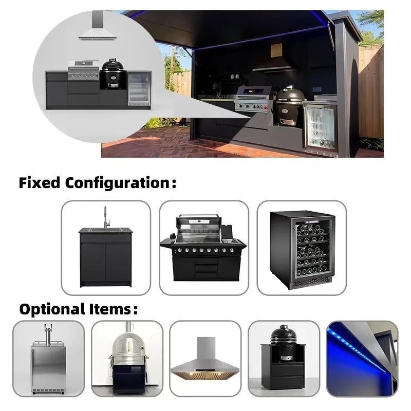 CE Certified Stainless Steel Antibacterial BBQ Grill Pod Metallic Texture Outdoor Bbq Kitchen Pod Roller Shutters for Villa