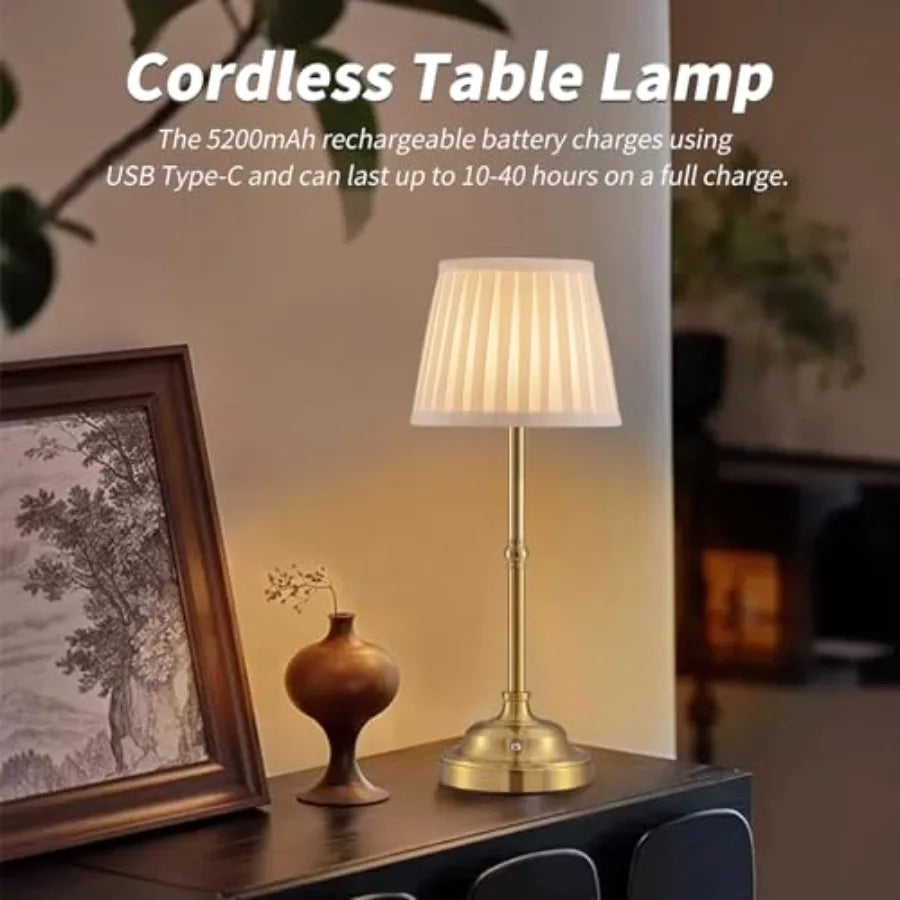 Set of 2 Cordless Wireless Rechargeable Touch Battery Operated LED Dimmable Powered Table Lamp for Bedroom Bedside Dining Dinne