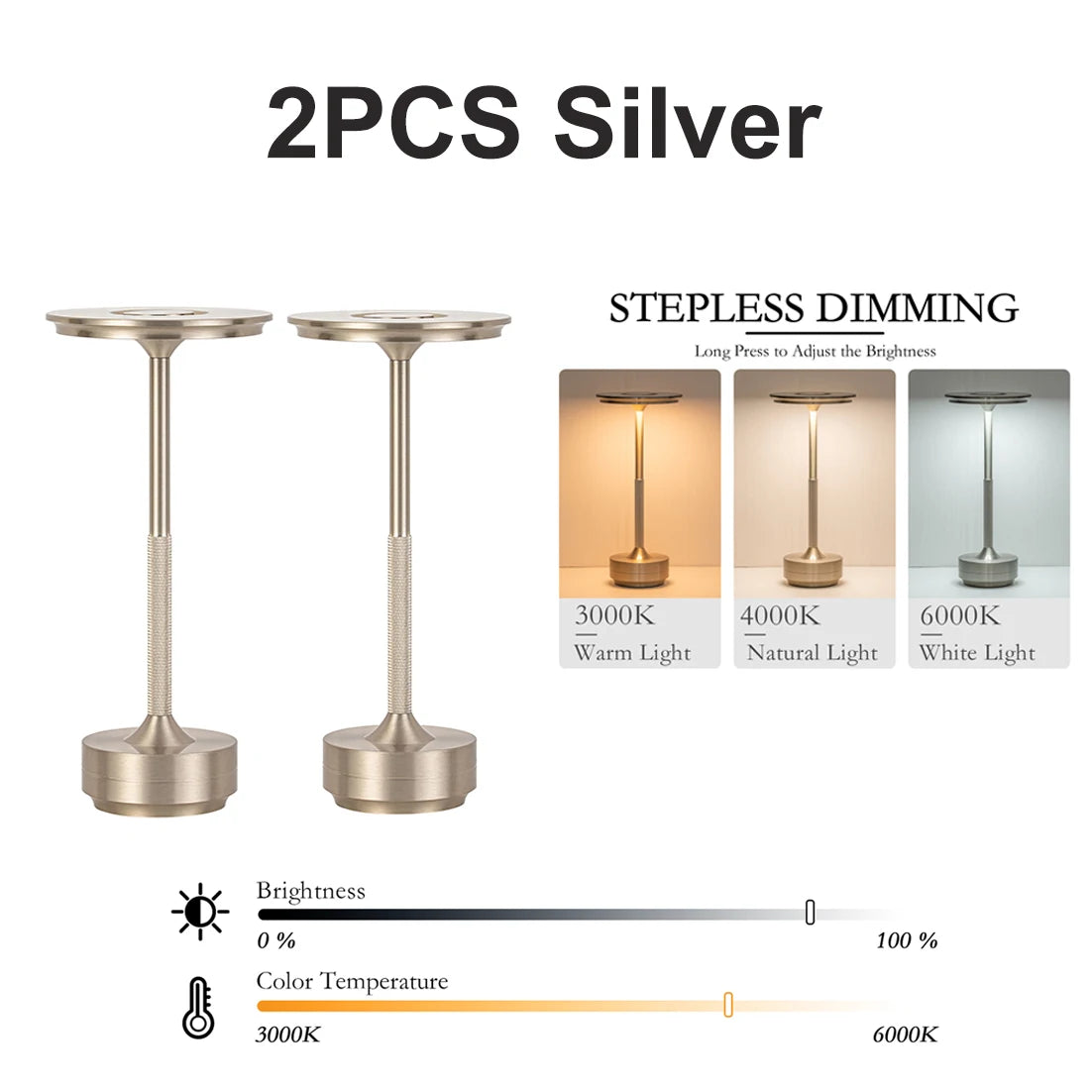 2PCS Rechargeable Wireless Table Lamp LED Touch Sensor Desktop Night Light Reading Lamp for Hotel Bar Bedroom Decor Light