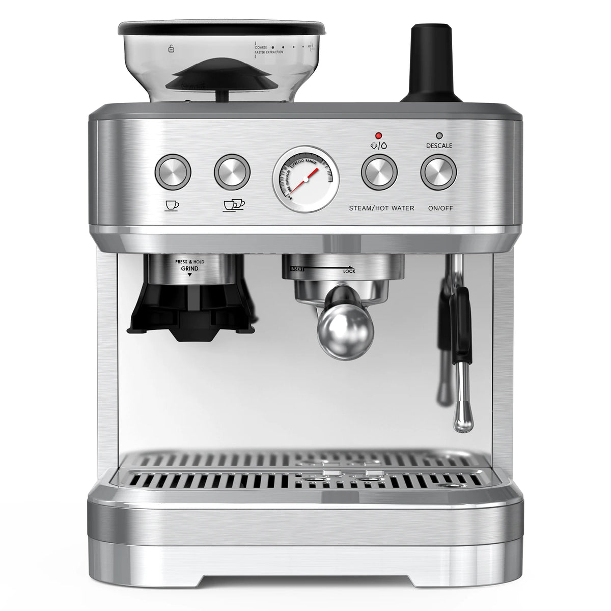 Espresso Machine with Grinder, Stainless Steel 15 Bar Coffee Machine with Milk Frother Coffee Maker for Home Latte Cappuccino