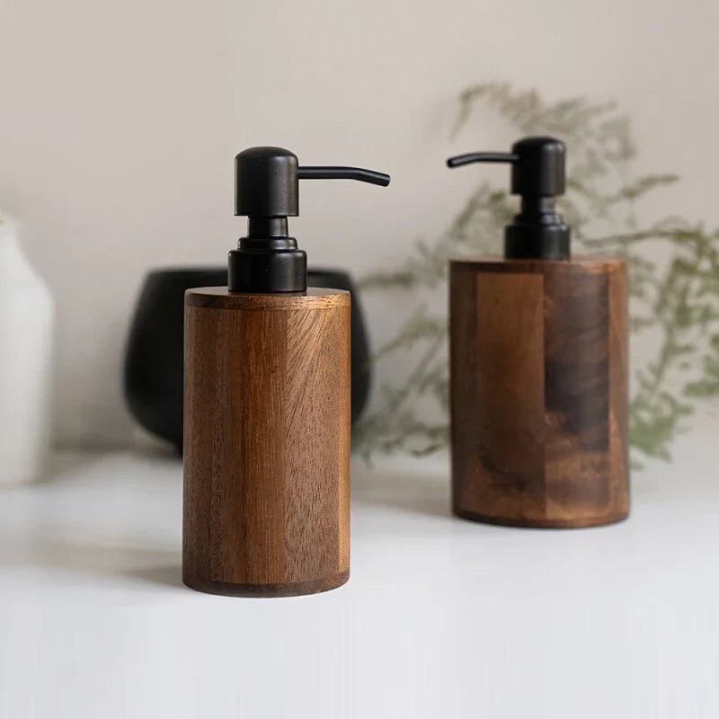 Luxury Walnut Wood Press-type Lotion Dispenser Empty Bottle Hotel Soap Liquid Dispenser Sink Lotion Bottle Bathroom Accessories