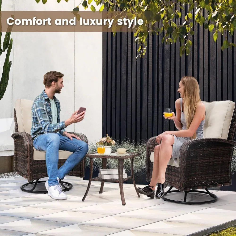 Luxury Outdoor Swivel Wicker Glider Patio Chairs with Table Set, Overstuffed Washable Cushions, Ideal for Porch,, Customized