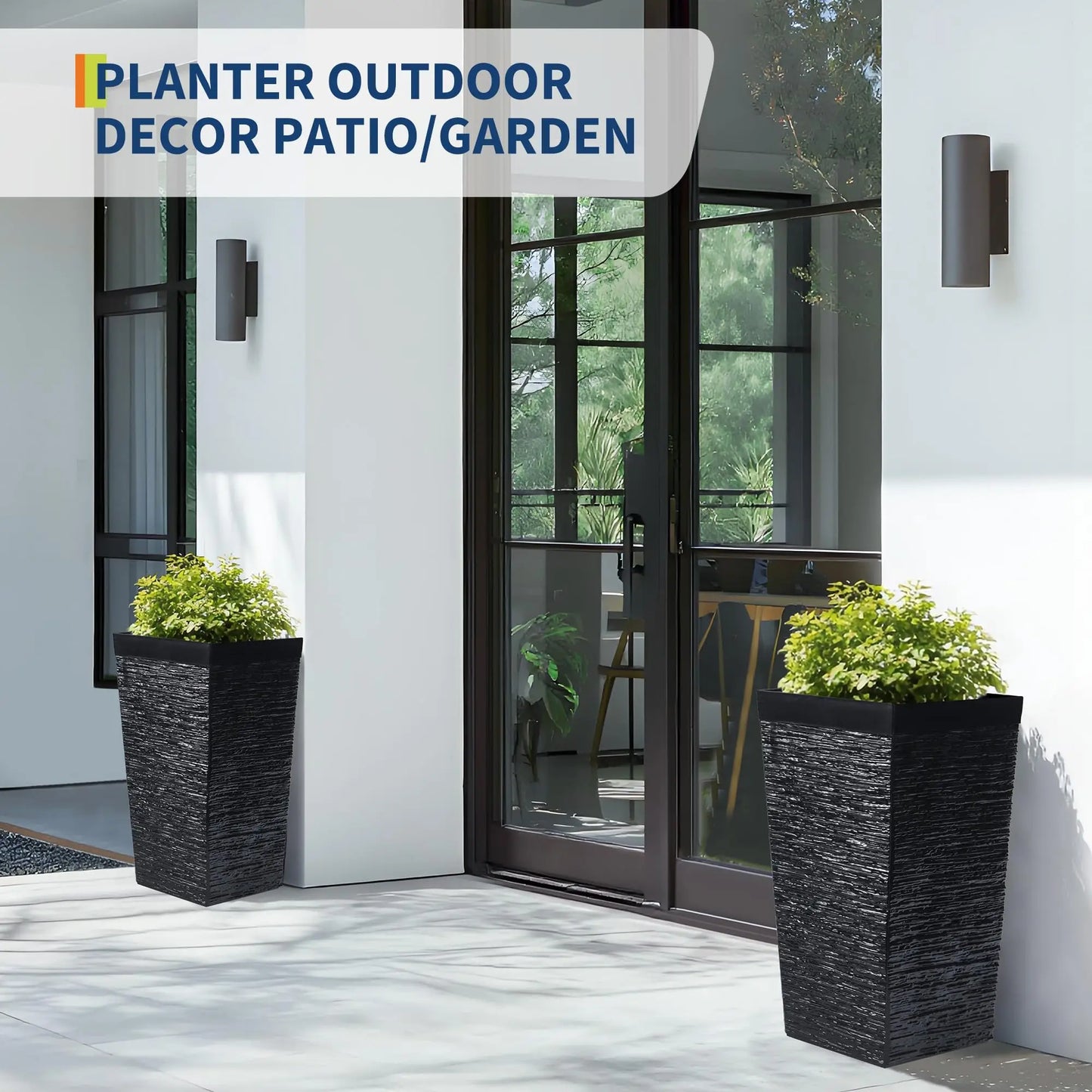 22.5'' Tall Planters Set Of 2, Self Watering Outdoor Indoor Front Porch Planter Pots With Drainage Holes & Water Monitor System