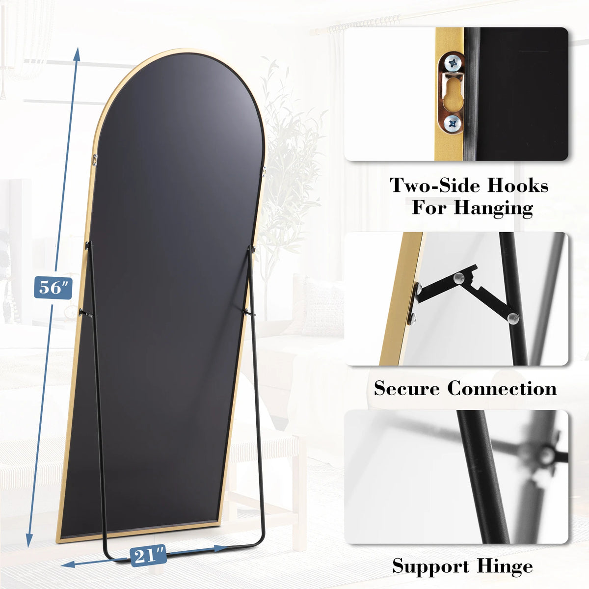 JHK 56"x21" Full Length Mirror with Aluminum Alloy Frame Leaning or Standing Full Length Mirror with Stand Floor Body Wall-Mounted Mirrors Suitable For Bedroom Bathroom