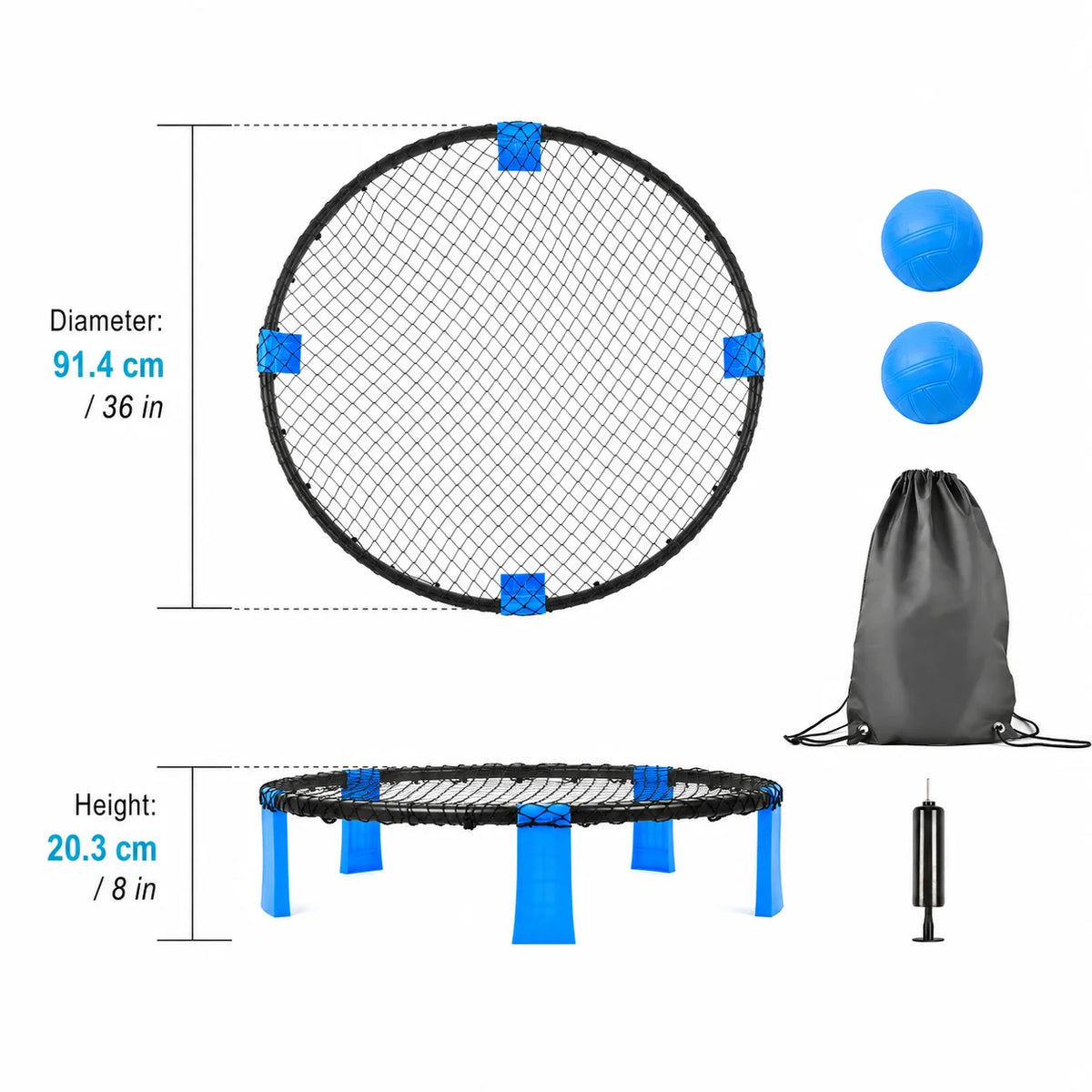 2 Balls Roundnet Game Set Portable Outdoor Sports Beach Lawn Game for Backyard Park Camping Family Party with Net Pump Carry Bag