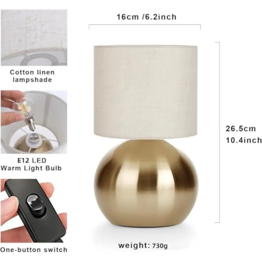 Modern Small Table Lamp Set of 2 Minimalist Nightstand Bedside Lamps with One-Button Inline Switch 10.4 Inch Desk Light for Bed