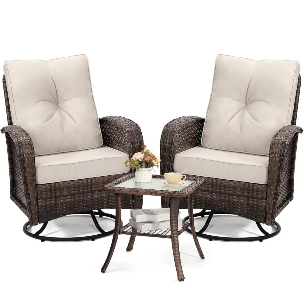 Luxury Outdoor Swivel Wicker Glider Patio Chairs with Table Set, Overstuffed Washable Cushions, Ideal for Porch,, Customized
