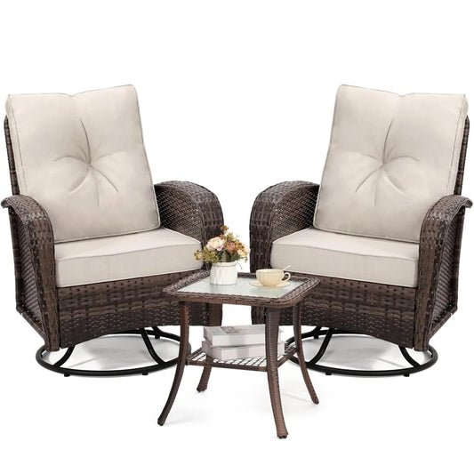 Luxury Outdoor Swivel Wicker Glider Patio Chairs with Table Set, Overstuffed Washable Cushions, Ideal for Porch,, Customized