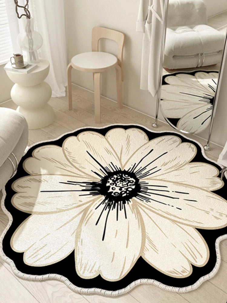 French Style Living Room Decoration Flower Carpet Light Luxury Mirror Floor Mat Girly Rugs for Bedroom Home Irregular Shape Rug
