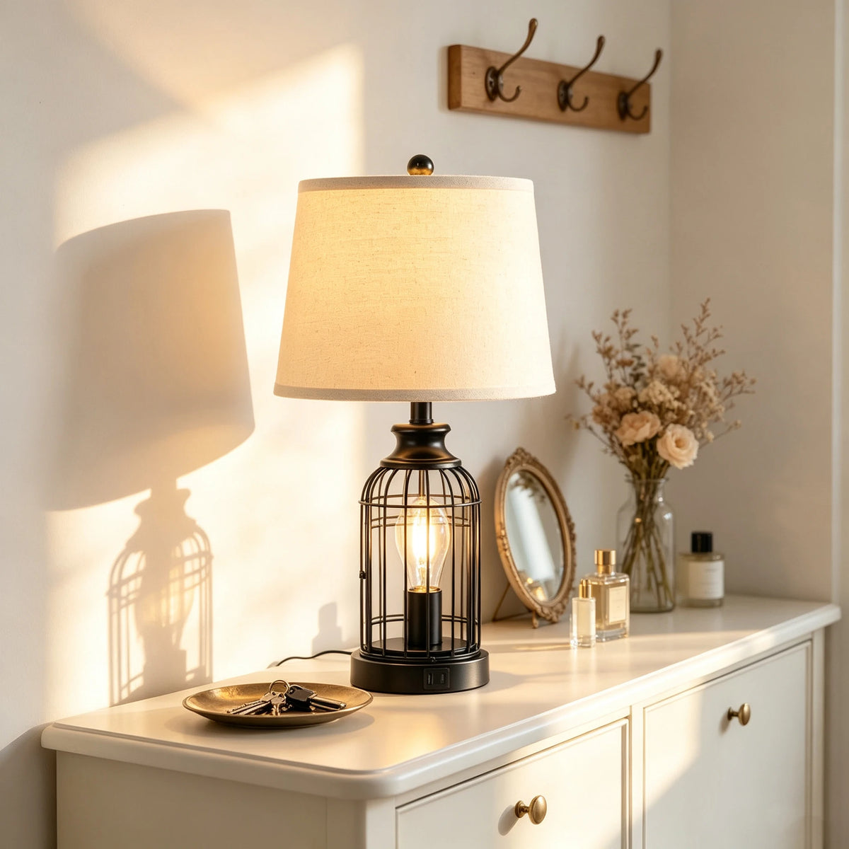 Table lamp Modern Minimalist European Hardware double layer cloth cover Table Lamp Hotel Guest Room Living Room Study Bedroom Bedside Decorative Lighting Lamps Indoor Lighting Shiping from USA
