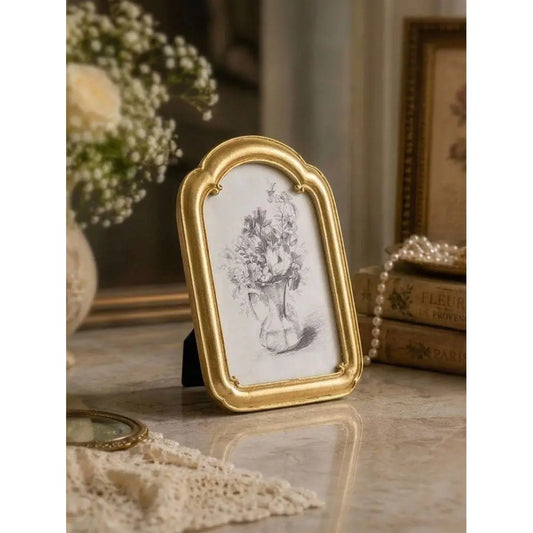 1pc Vintage Baroque Photo Frame, Ornate Gold Arch Picture Frame, Antique Elegant Desk Top Display Frames For Home Decor, Weddin