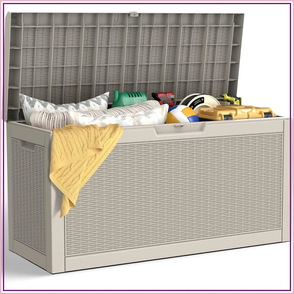 Outdoor Storage Box Waterproof Deck Box Patio Storage Bin with Seat 66 Gallon Grey